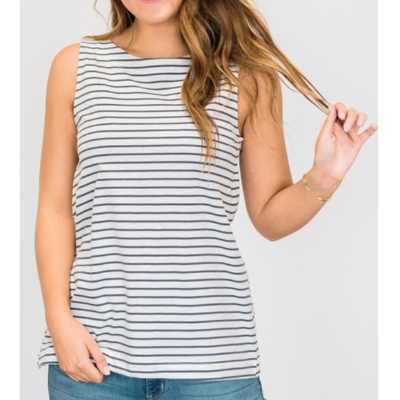 Button Back Striped Tank - Picture 2 of 7
